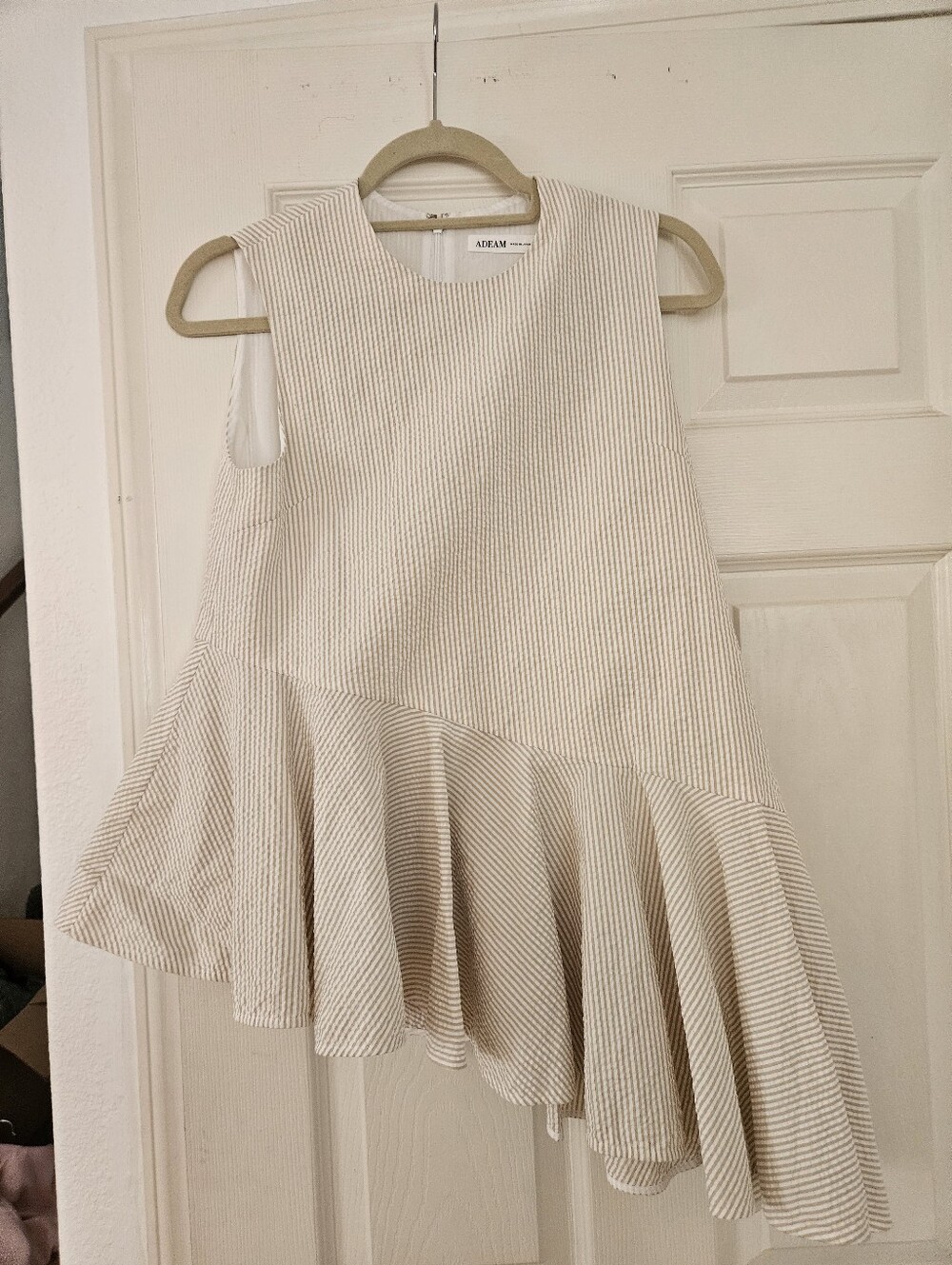 Nwt Adeam Cream Striped Asymmetric Ruffle Top Size S